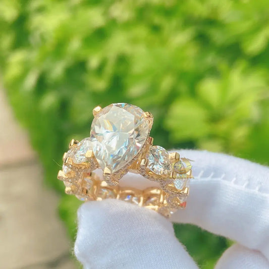 Custom Hand Set Vintage Pear Shaped Engagement Ring Gold
