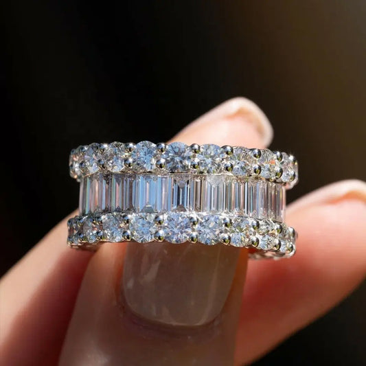 Emerald Eternity Double Band Moissanite Ring