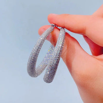Sliver Micro Pave Moissanite Large Hoop