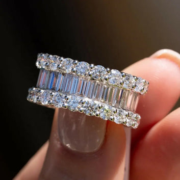 Emerald Eternity Double Band Moissanite Ring