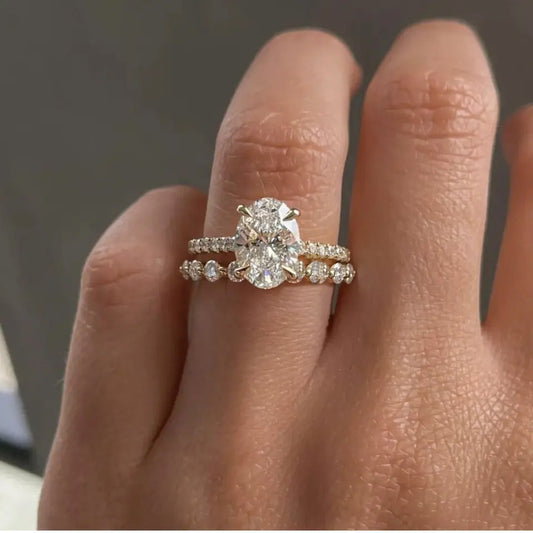 3CT Oval Moissanite Bridal Set (Engagement Ring and Band)