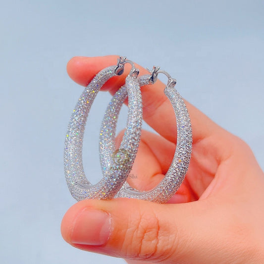 Sliver Micro Pave Moissanite Large Hoop